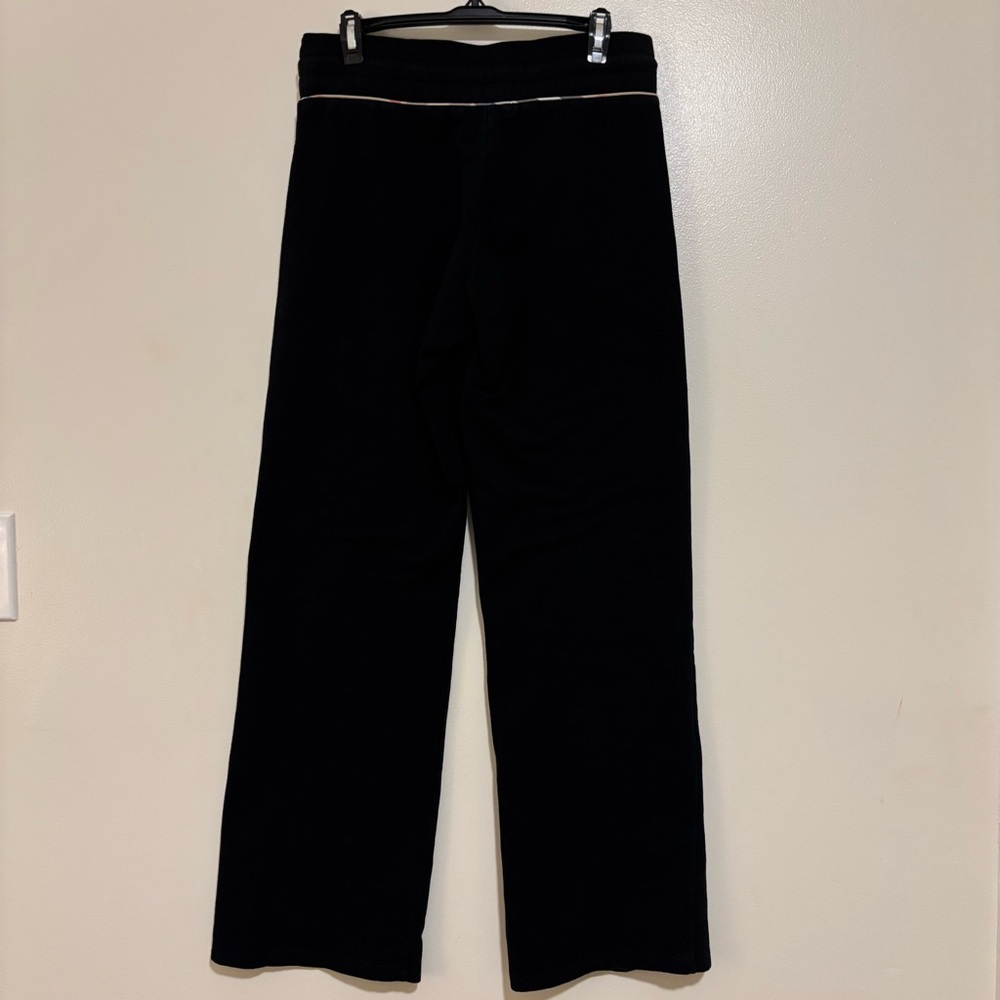 Burberry Black w/ Plaid Stripe Drawstring Wide Leg Cotton Sweatpants Size Med - Picture 2 of 8